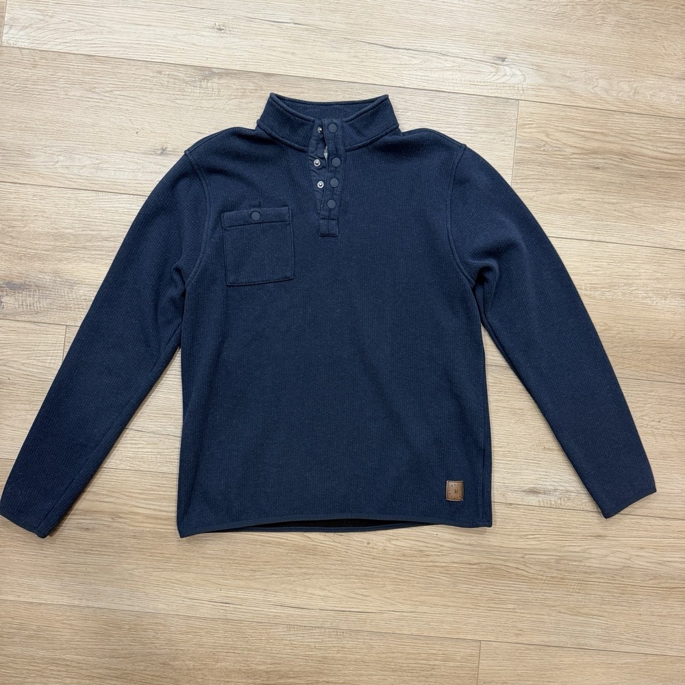 Linksoul Mens Large Navy Fleece Pullover Mock Neck Quarter Button Golf Sweater L